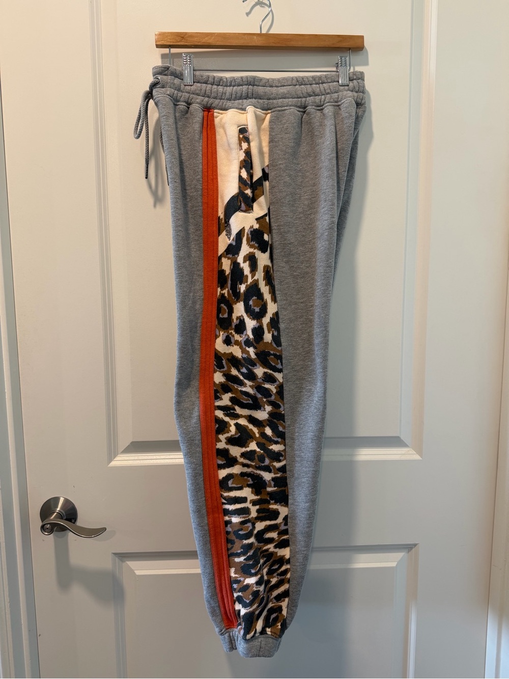 Free People Gray Jogger Bottoms with Leopard Side Panels and Orange Trim - Picture 5 of 5